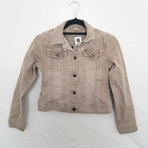 Girls GAP KIDS Youth L(10) Beige Tan Denim Button-Up Long Sleeve Jacket Pockets - Picture 1 of 13